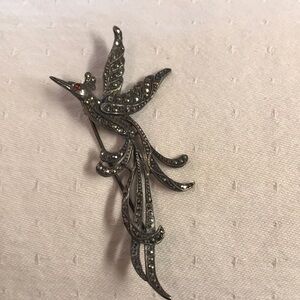 Vintage 925 Silver Peacock Brooch with Rhinestones